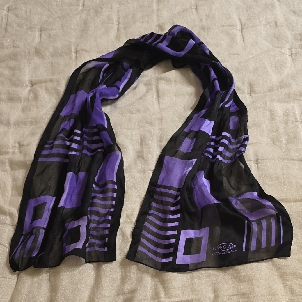 Oscar de la Renta Purple and Black Designer Scarf